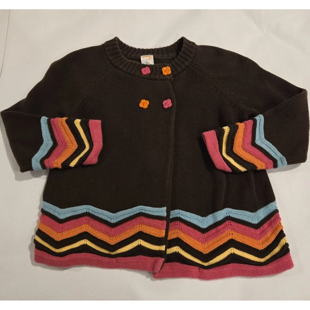 Gymboree Woodland Friends Brown 100% Cotton Girls Cardigan W/ Chevron Stripes 5T